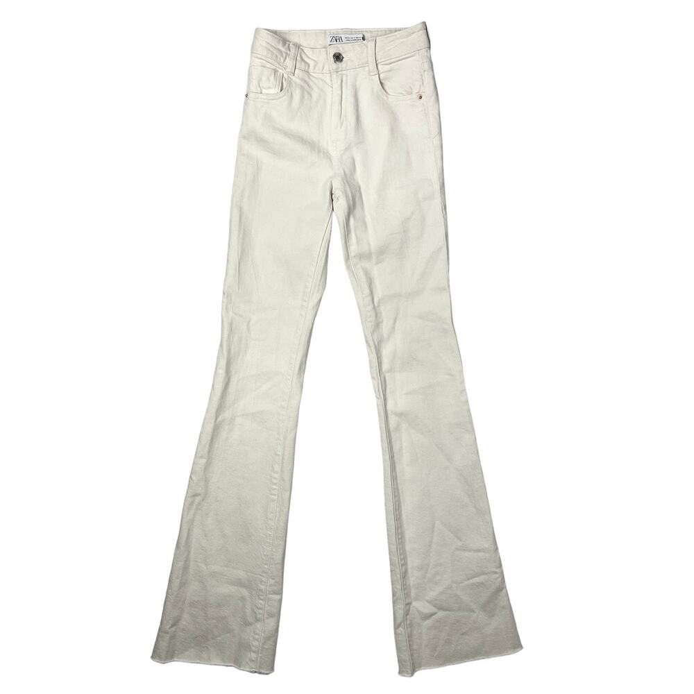 Zara Women's White Solid High Rise Flared Bootcut Pants Denim Jeans Sz US 0